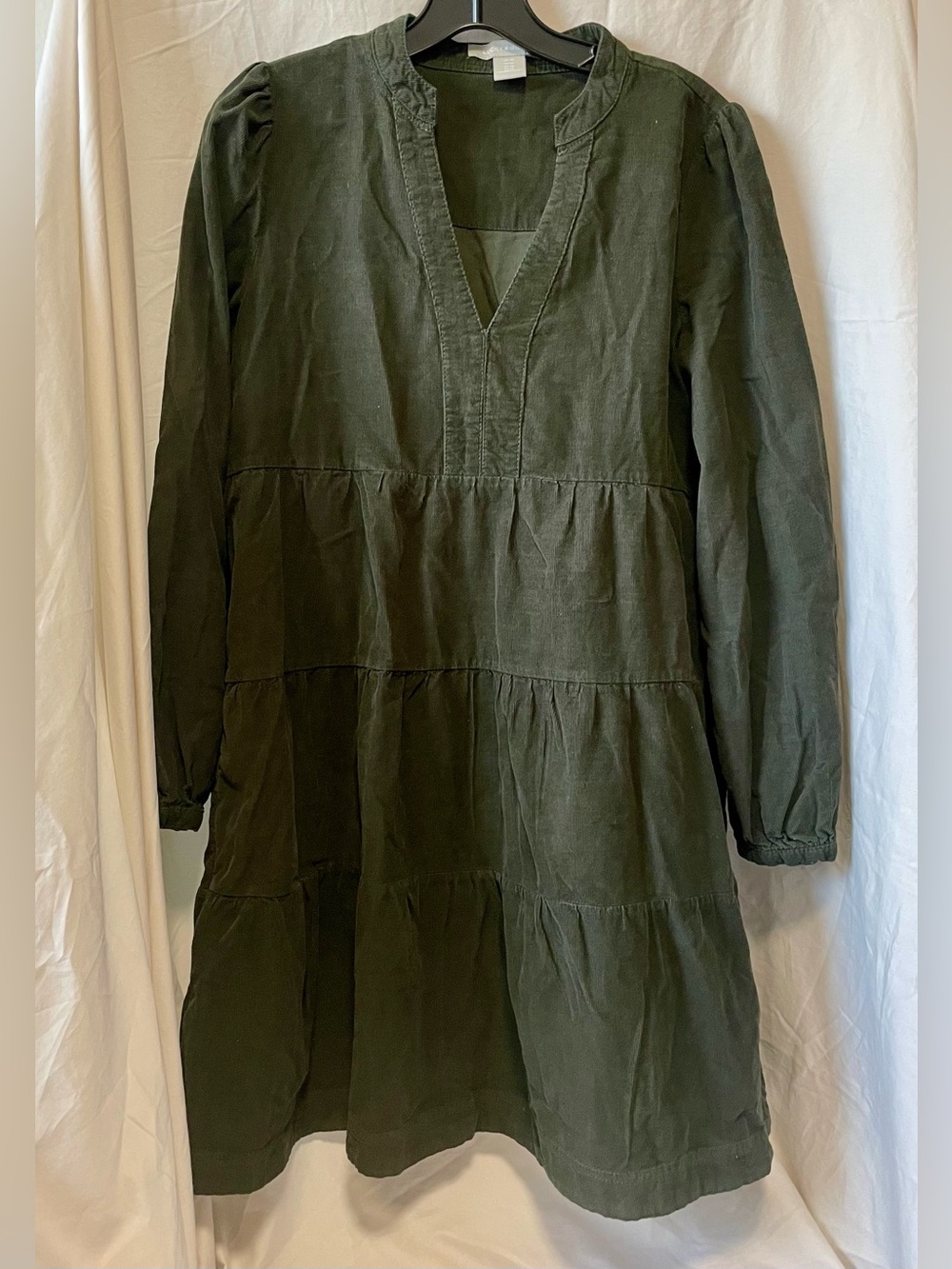 Lucky Brand Olive Green Tiered V-Neck Long-Sleeve Dress